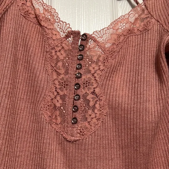 Vici Isn't It Romantic Lace Henley Top - Picture 6 of 7